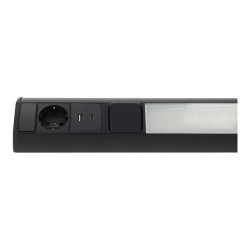 LED under cabinet light 9W Schuko socket & USB A+C - black