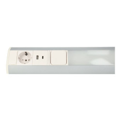 Regleta LED bajo mueble 9W toma Schuko & USB A+C - blanco/gris