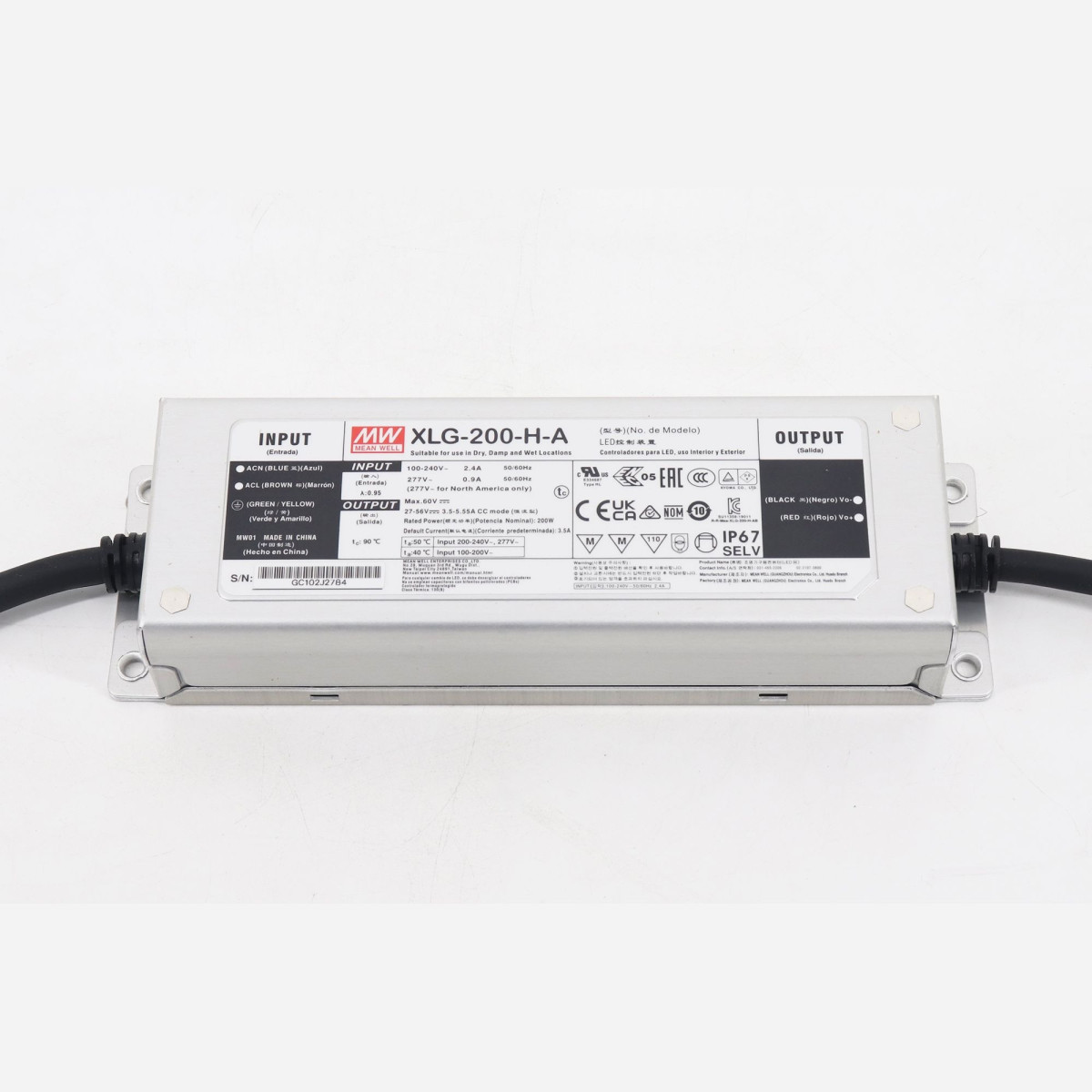 Driver 200W Mean Well XLG-200-H-A