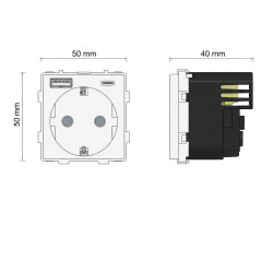 Base enchufe schuko 16A USB A+C Serie PRO