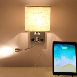 APLIQUE PARED E27 + LUZ LECTURA + USB